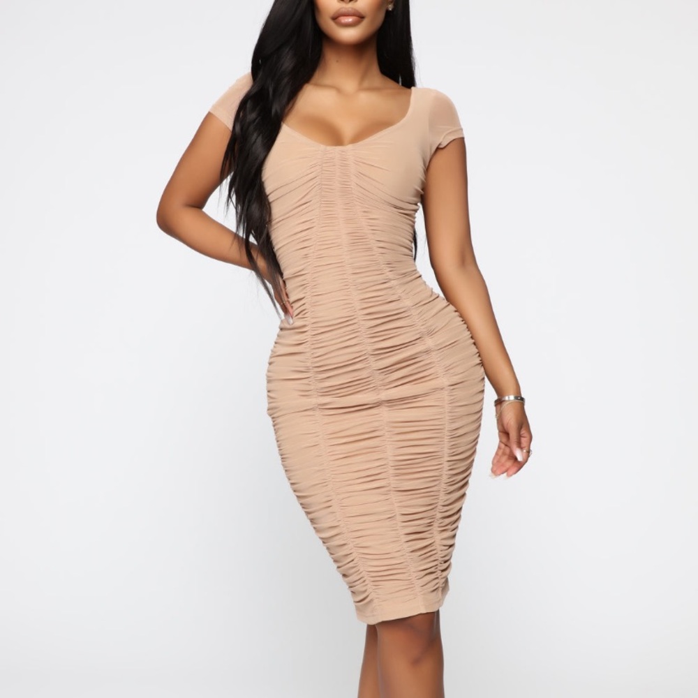 Ruched midi nude dress - never worn!